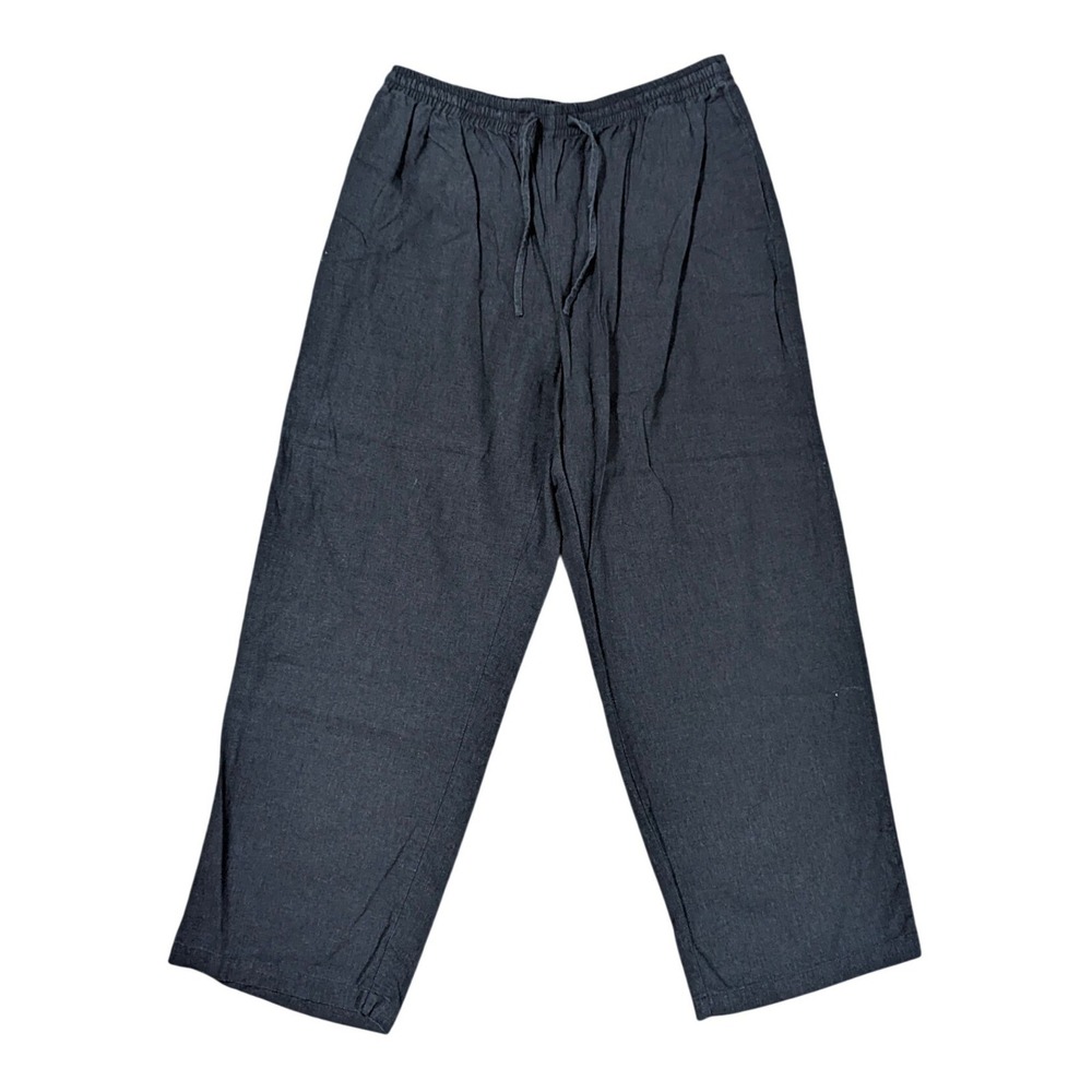 Woman Within Pants Women 18W Black Linen‎ Blend Elastic Waist Drawstring Casual